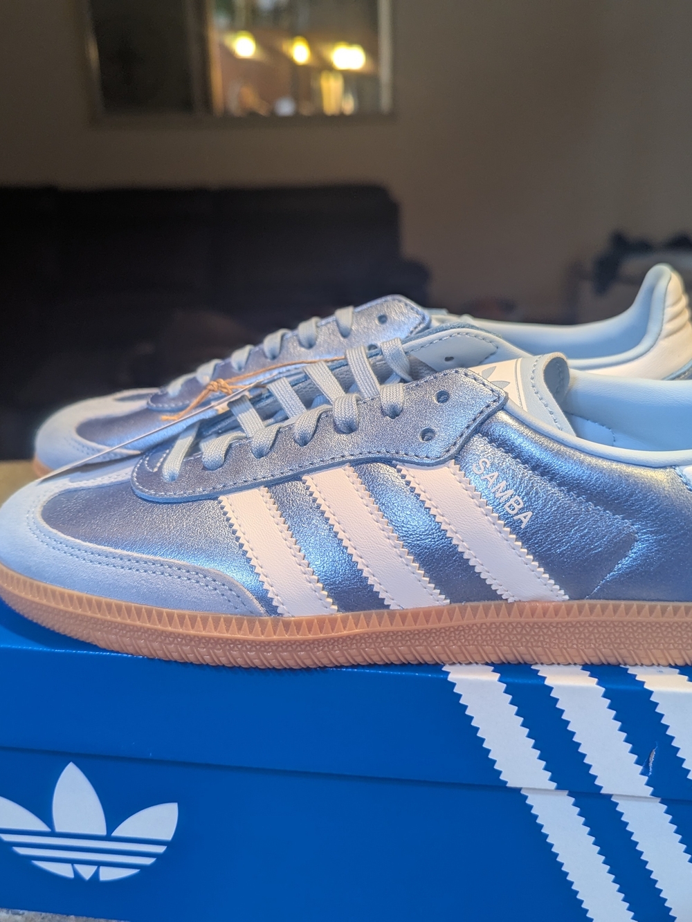 Adidas Samba Metallic Light Blue and White Low-Top Sneakers